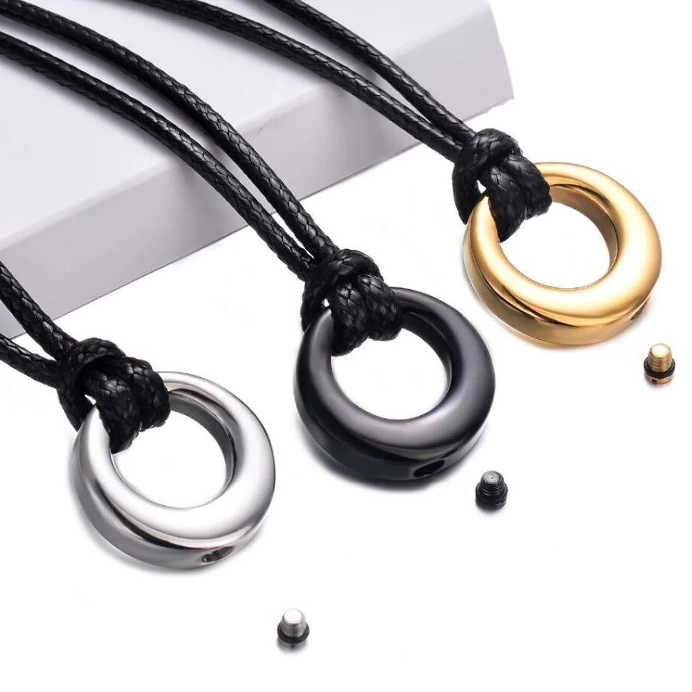 Free Customize Heart Hollow Circle of Life Necklace Women/Men Urn Pendant Memorial Ashes Holder Adjustable Rope Chain Not Fade