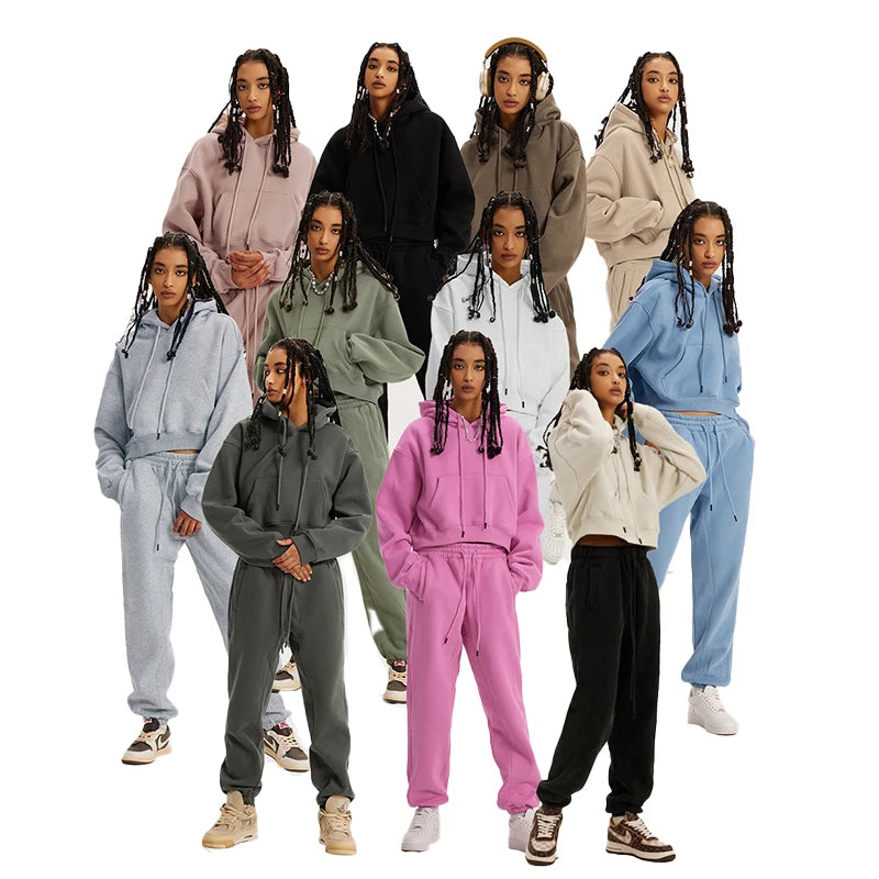 Autumn Winter 345g Thickened Padded Hooded Sweatshirt Spice Girls Short Hoodie Women's Custom OEM Front Customized Wholesale C34