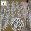 New Design Luxury White French Shining 3d Beaded Embroidery Bridal Lace With Crystal Sequins Lace Dress Fabric