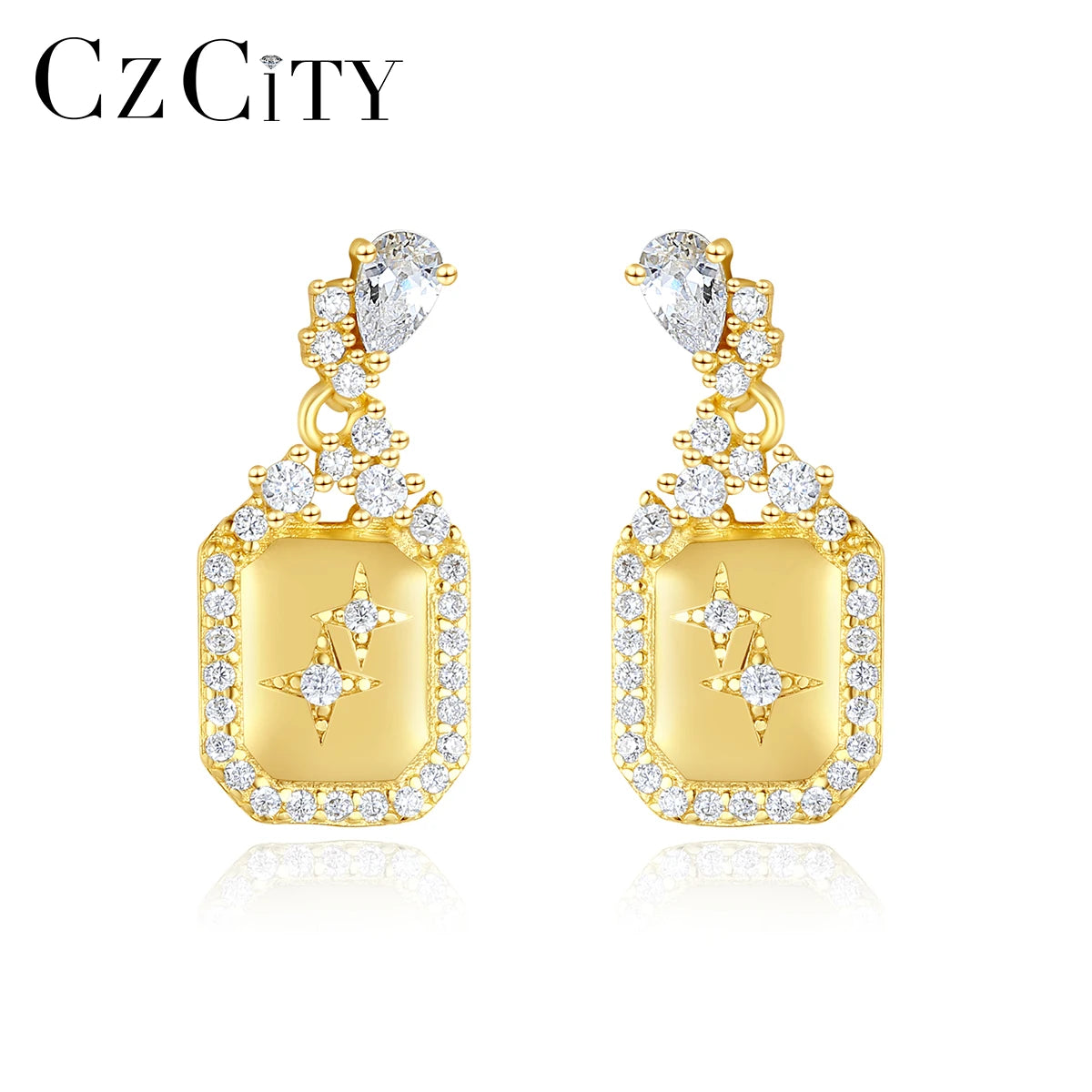 CZCITY 925 Silver Geometric Jewelry Earring 2023 Designer 14K Gold Plated Wholesale Drop CZ Earring