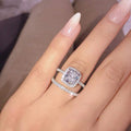 New Design Fashion Zircon Crystal Rings Womens Silver Color Wedding Promise Ring Set Lover Jewelry