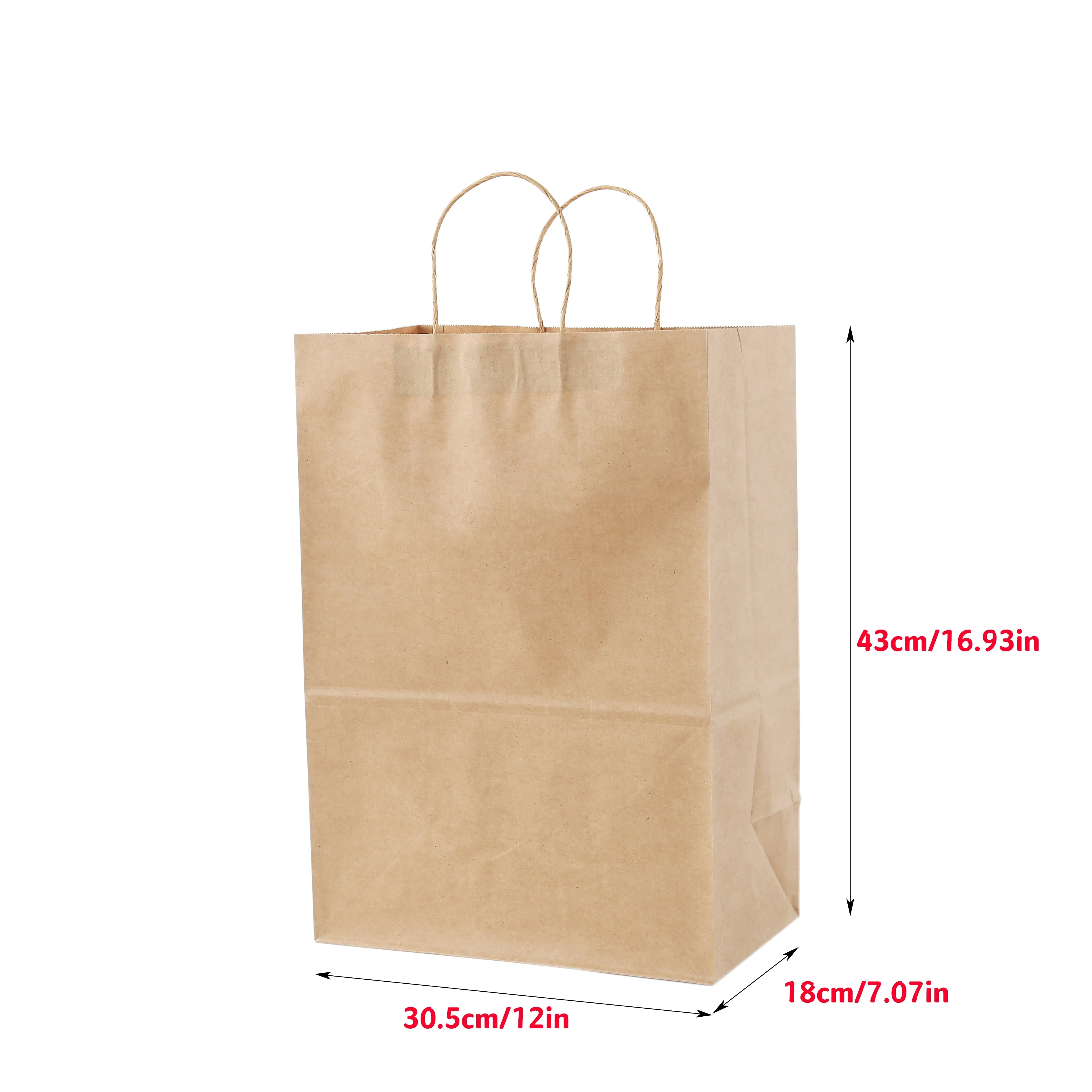 Wholesale Custom Logo Printed Grocery Packaging  Plain Natural Brown Kraft Paper Bags with Handles for Shopping