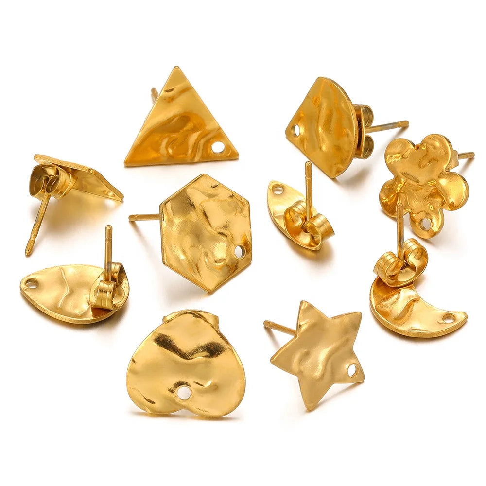 Fashion Gold Plated Stud Earring Accessory Diy Flower Love Moon Stainless Steel Eardrop Accessories