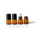 1ml Amber Dark Brown Sample Roll on Metal Roller Glass Bottle with Black Plastic Cap