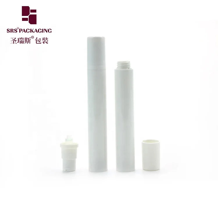 A003-15ml Empty Slim Solid White Colored Plastic Bottle With White Airless Pump Lotion Nozzle or Sprayer Pump Cover Cap