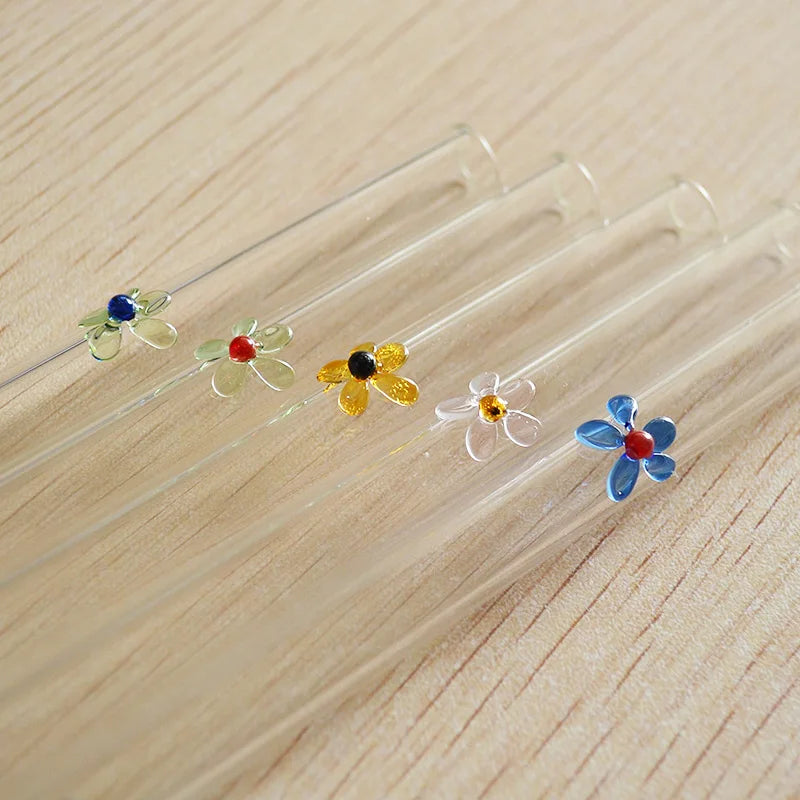 Heat Resistant Borosilicate Glass Straw with Design Flower butterfly Turtle Ect
