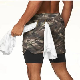 2 in 1 Men Athletic Shorts Quick Dry Mens Outdoor Camo Compression Shorts With Liner Mens Sport Gym Shorts