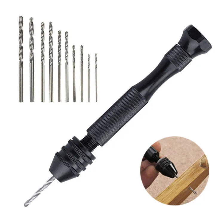 Micro Aluminum Hand Drill With Keyless Chuck +10pcs 0.4MM - 2MM HSS Twist Drill Bit Woodworking Drilling Rotary Tools