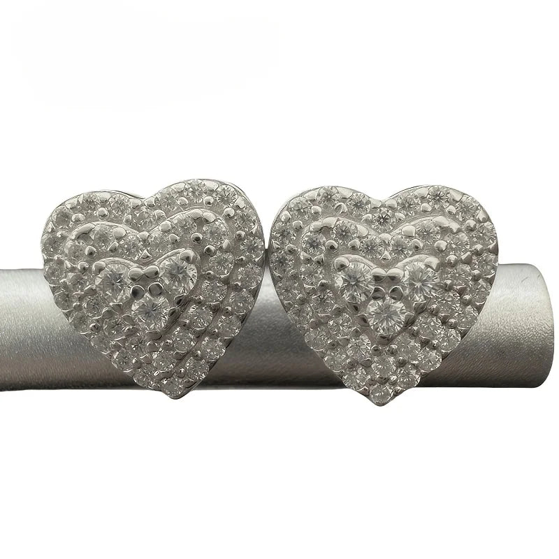 VVS Moissanite 18K Gold Plated 925 Sterling Silver Heart Shape Stud Earrings for Women and Girls