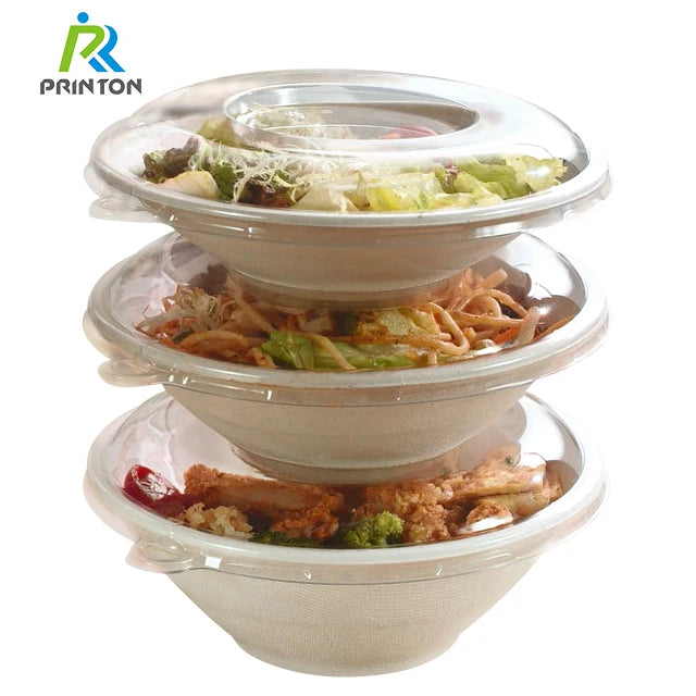 Wholesale Disposable Bagasse Bowls to Go Restaurant clear Lid Food Packaging Boxes