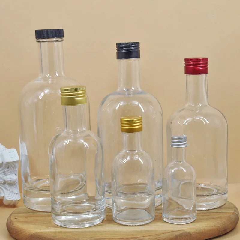 100ml 200ml 375ml 500ml 750ml Round Empty Wine Bottle /Vodka Bottle/Whisky Glass Bottle with Screw Lid