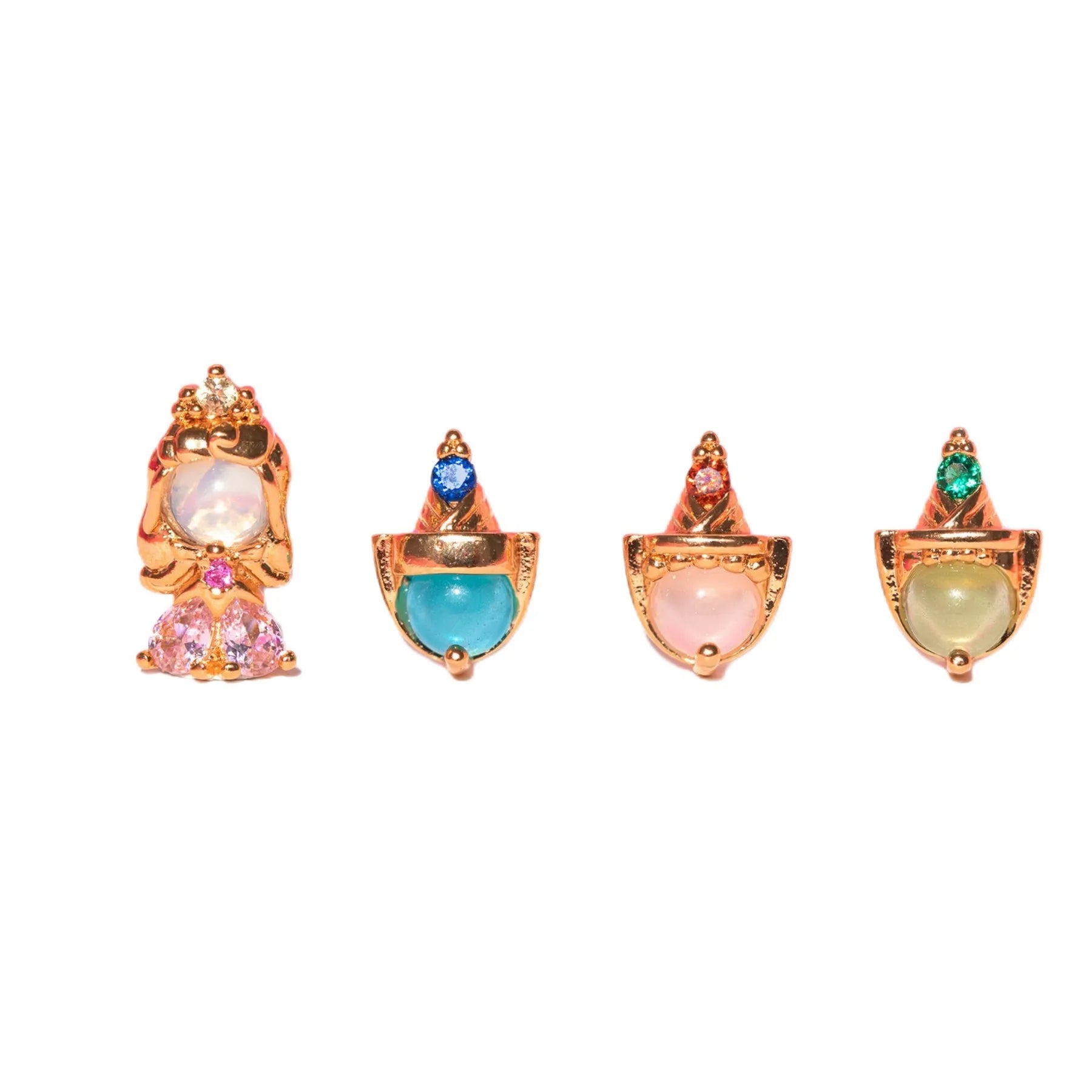Creative Design Hot-Selling New Girls S925 Silver Needle Ear Ornaments Color Zircon Geometry 18k Brass Ear Studs Set for Women