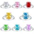 Fashion Silver Jewelry Women Rhodium Plated Square Cut Shiny Red CZ Non Tarnish Jewellery Women Rings 925 Silver