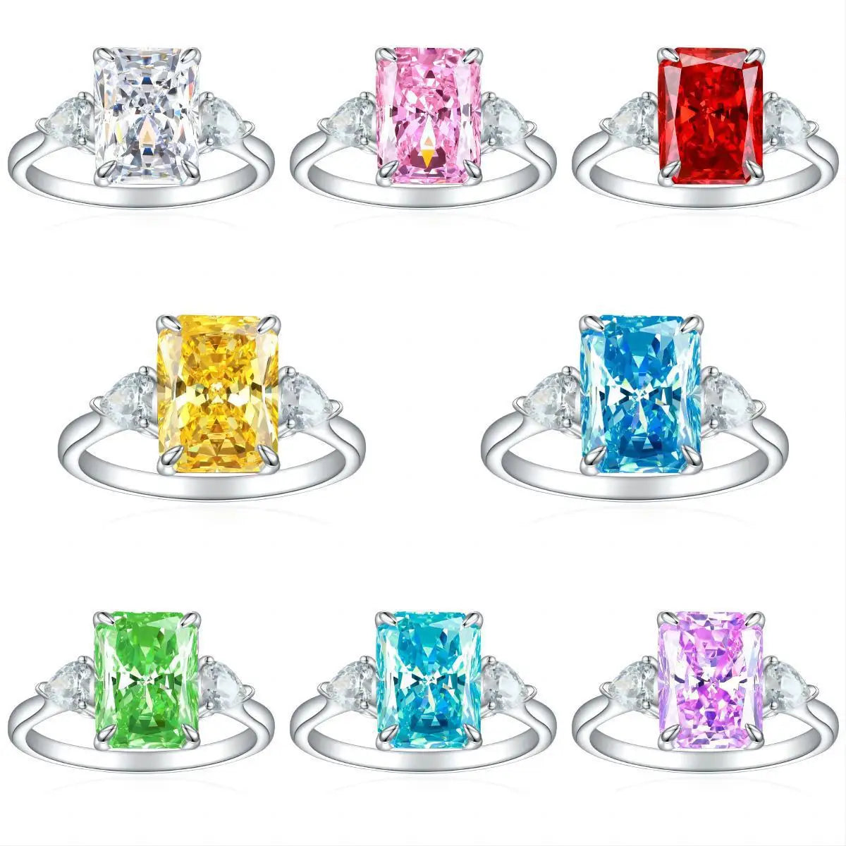 Fashion Silver Jewelry Women Rhodium Plated Square Cut Shiny Red CZ Non Tarnish Jewellery Women Rings 925 Silver