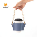 Portable Outdoor Handle Paper Cup Holder Pearl Chain Anti Scald Creative PU Leather Coffee Cup Sleeve