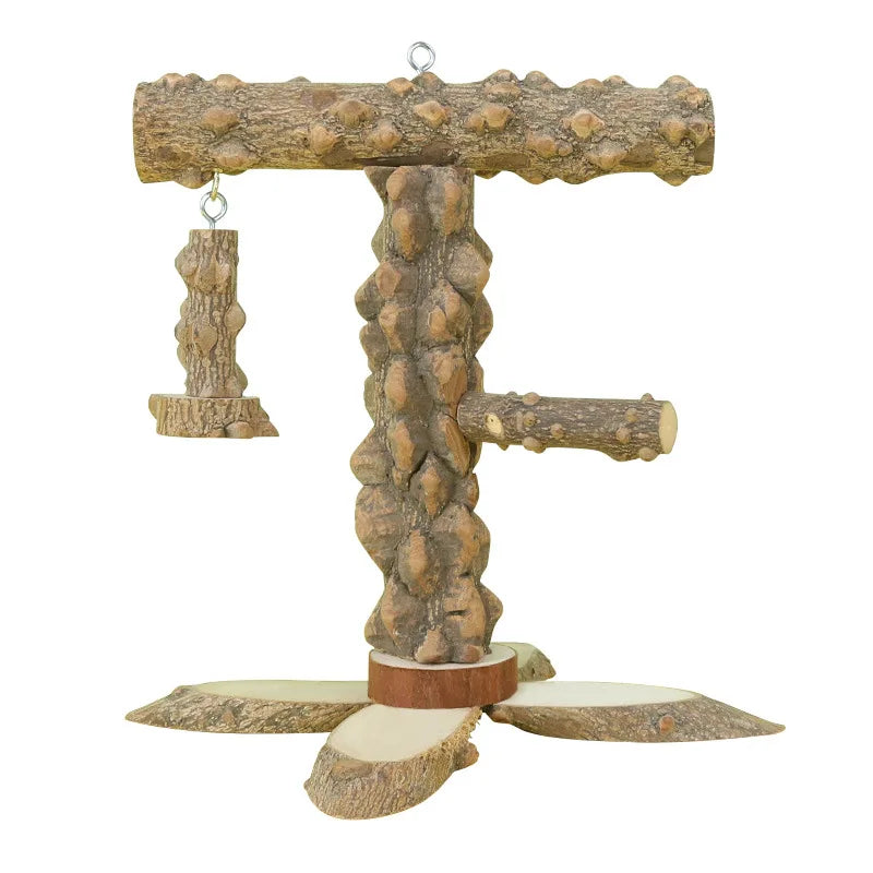 T-Shaped Sichuan Pepper Wood Parrot Play Gym - Bird Perch Stand Climbing Ladder Parrot Toy Training Supplies
