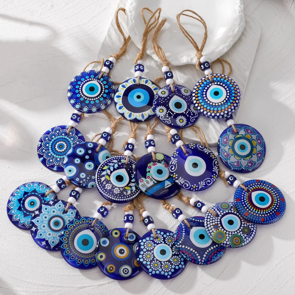 Bohemian Ethnic Style Acrylic Big Turkey Blue Evil Eye Lanyard Pendant for Key Car Bag Hanging