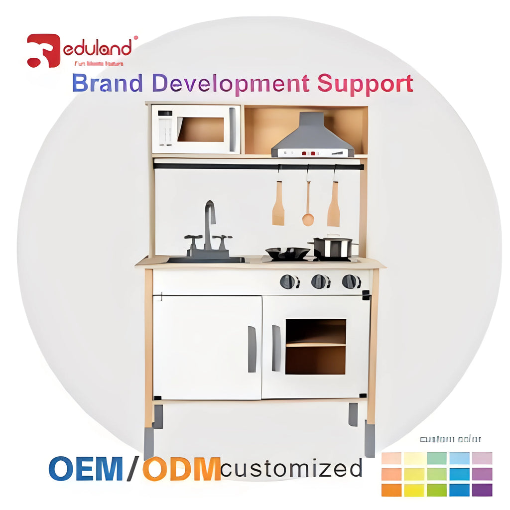 EDULAND Custom Toddler Educational Wooden Kitchen Toy Set with Sounds & Lights for Preschool Role Play
