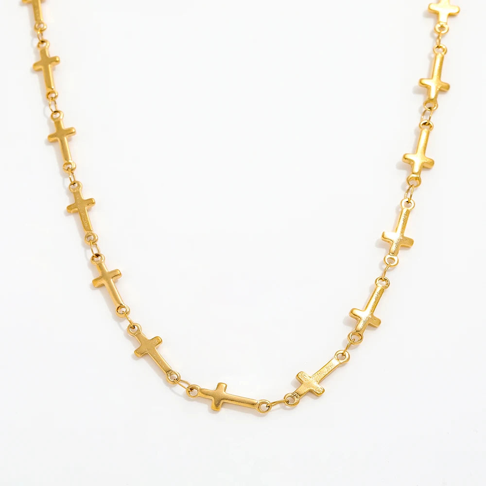 Joolim Jewelry PVD  18K Gold Plated  Cross Choker Necklace Stainless Steel Necklace Wholesale
