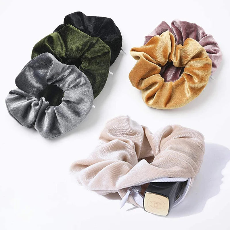 SongMay Recycled Velvet Zipper Hair Scrunchies-6 Colors Fashion Style Environmentally Friendly Degradable Fabric