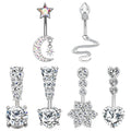 Set of 10 Stainless Steel Snake Navel Rings Claw-Set Moon Heart-Shaped Zircon Cute Style Body Jewelry for Women's Party Wedding