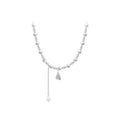 Latest High Polished Stainless Steel Jewelry Steel Beads Pearl Chain Heart Tassel Pendant Trendy for Women Necklace P233403
