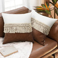 Amity Nordic Luxury Ins Style Pillow Cover Bohemian Tassel Pillow Cover PU Spliced Sofa Cushion Waist Pillow Cover