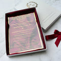 Luxury Custom Gold Foil Edge Clear Acrylic Invitations with Ribbon Foldable Fabric Liner Box
