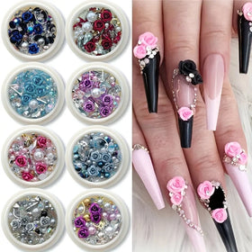 Nail Ornaments Valentine's Day Theme Colorful Rose Flower Jewelry Diamond Rhinestones Zircon Bow High Quality Nail Stones
