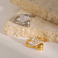 New Fashion Stainless Steel Women Jewelry Ring 18K Gold Asymmetric Heart Shaped Rhinestone Open Rings