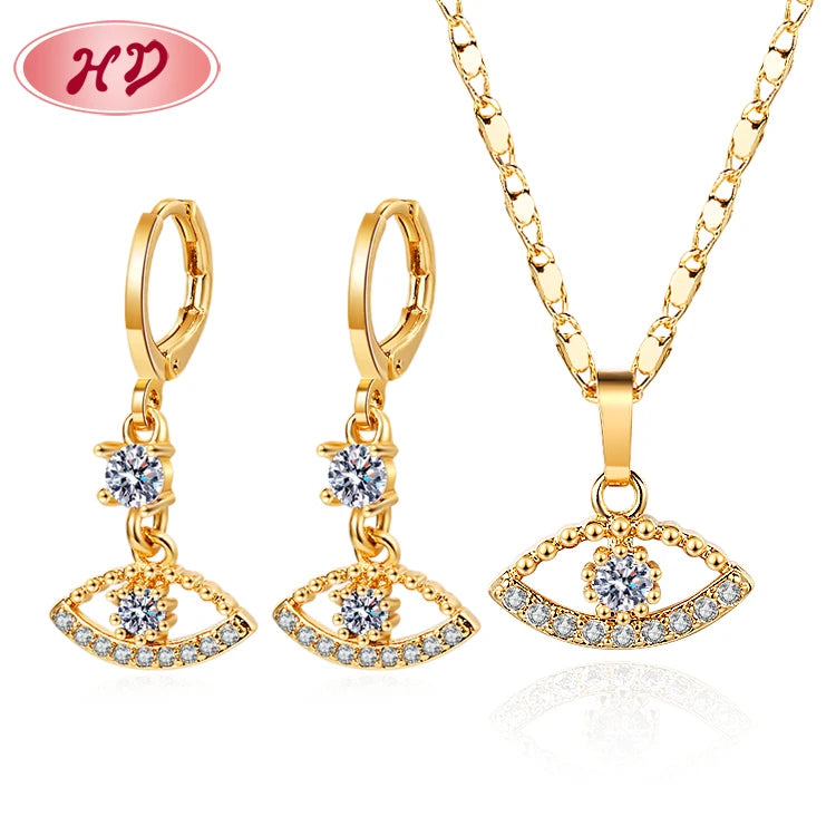 New Arrival Fashion Jewelry Necklaces Set Elegant Special Design Sparkling Cubic Zirconia Earrings Necklace Eyes Jewelry Sets