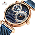 REWARD RD62002M New Luxury Mesh Belt Men Watch Analog Dual Dial Wristwatch Quality Casual Quartz Watch Relogio Masculino