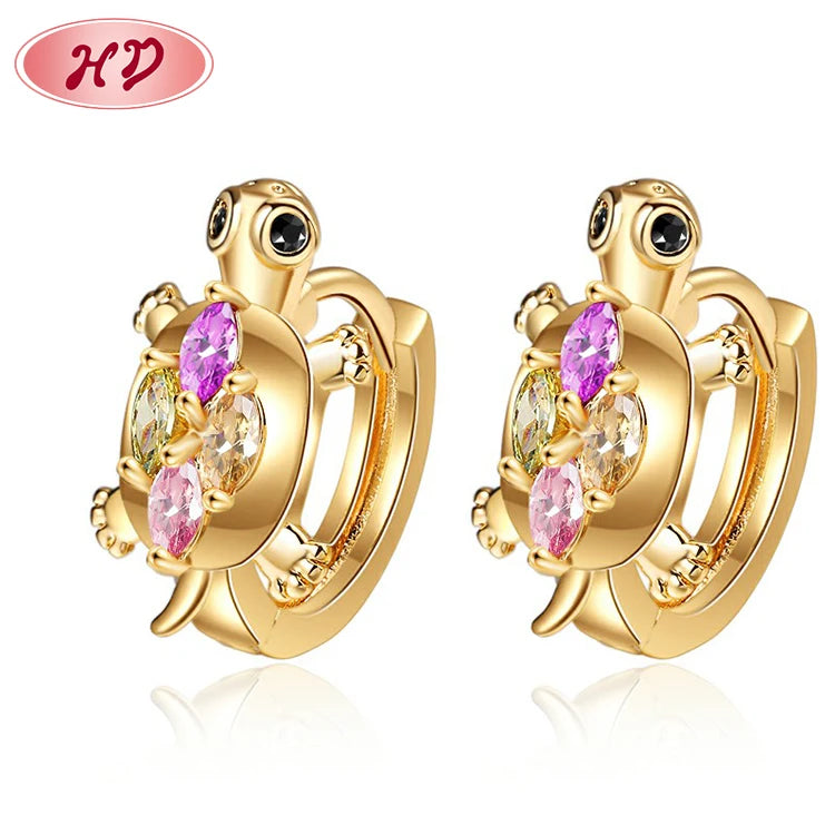 Oro Wholesale Earrings Fashions Cubic Zirconia Earrings Turtle Tortoise Jewelry Gold Plated Bulk Sale Huggie Earrings Femininity