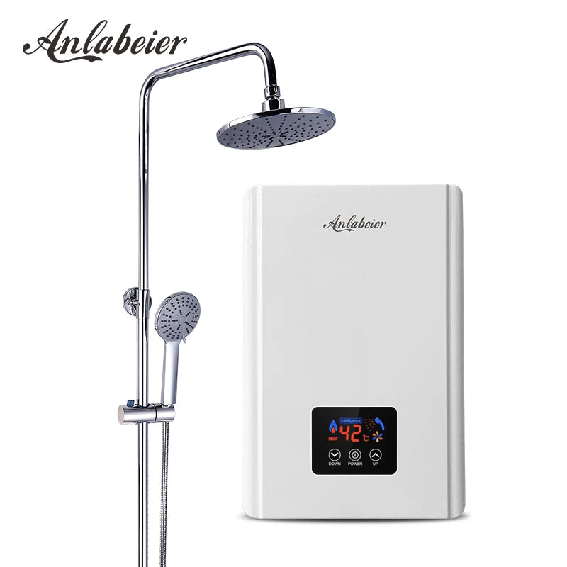 Anlabeier 220-240V 8kW Touch Screen High Power  Tankless Electric Hot Water Gyser IPX4 Waterproof Water Heater