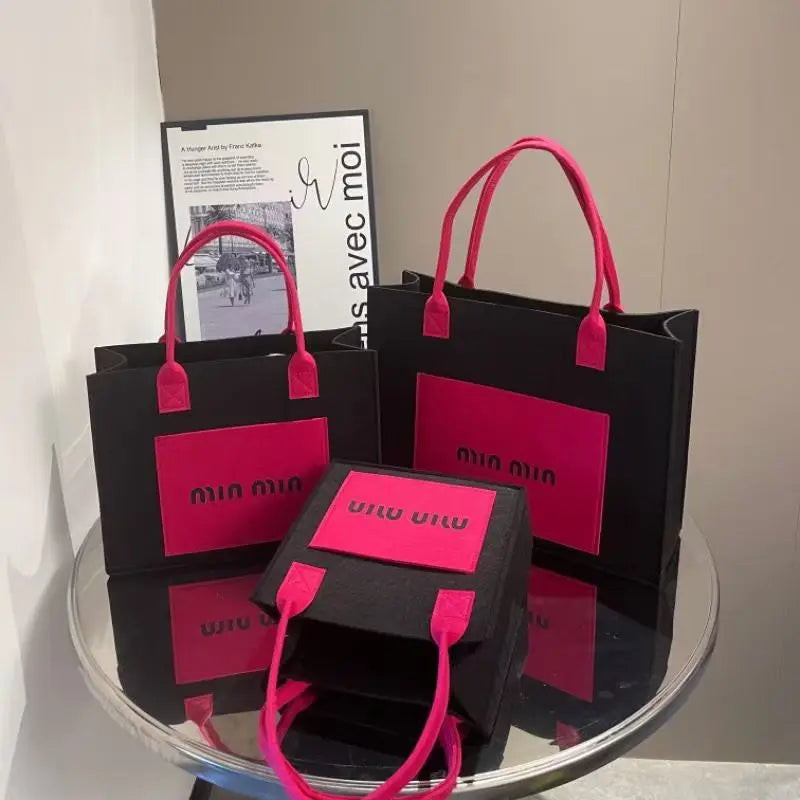 MU Black Pink Felt Bag Customized Gift Bags Handbag Grocery Premium Cool Felt Tote Shopping Bag