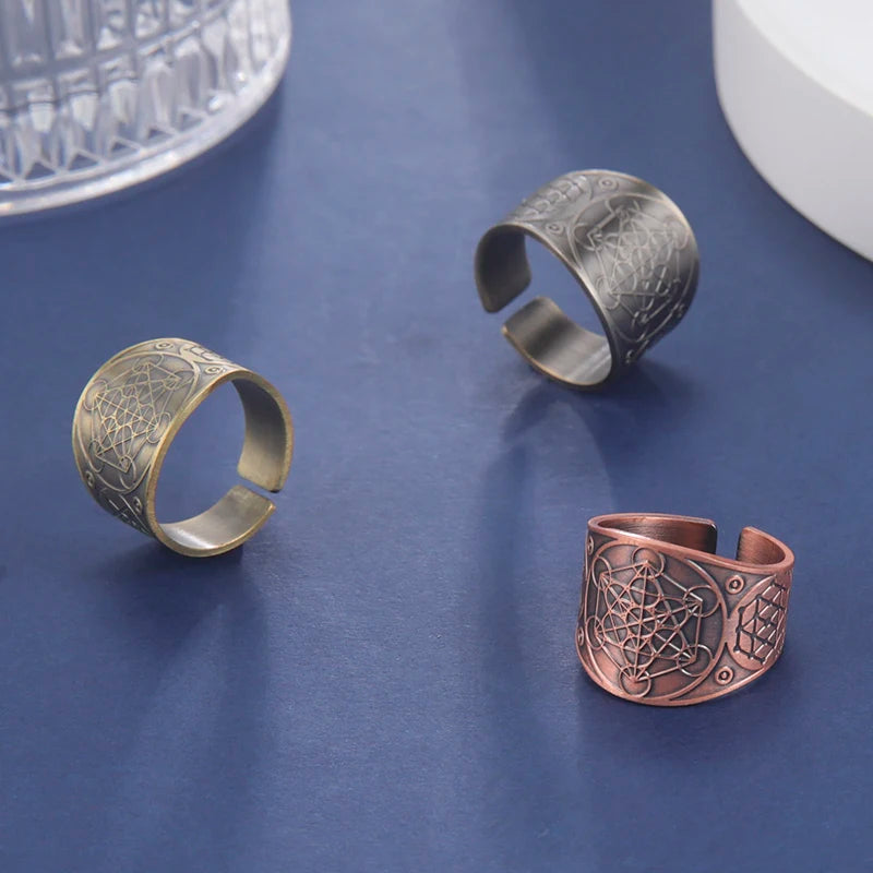 Vintage Viking Solomon Archangel Metatron Copper Ring Angel of Life Seal Ring the Secrets of the Kabbalists Geometric Rings