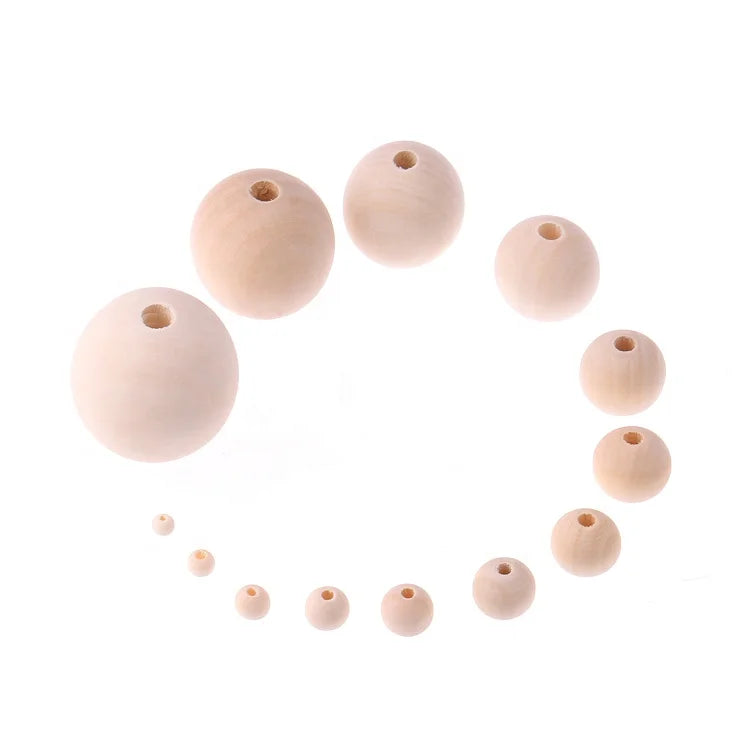 Wholesale 4 Mm-50 Mm Custom Unfinished Natural Round Wood Beads Jewelry Making Wooden Beads