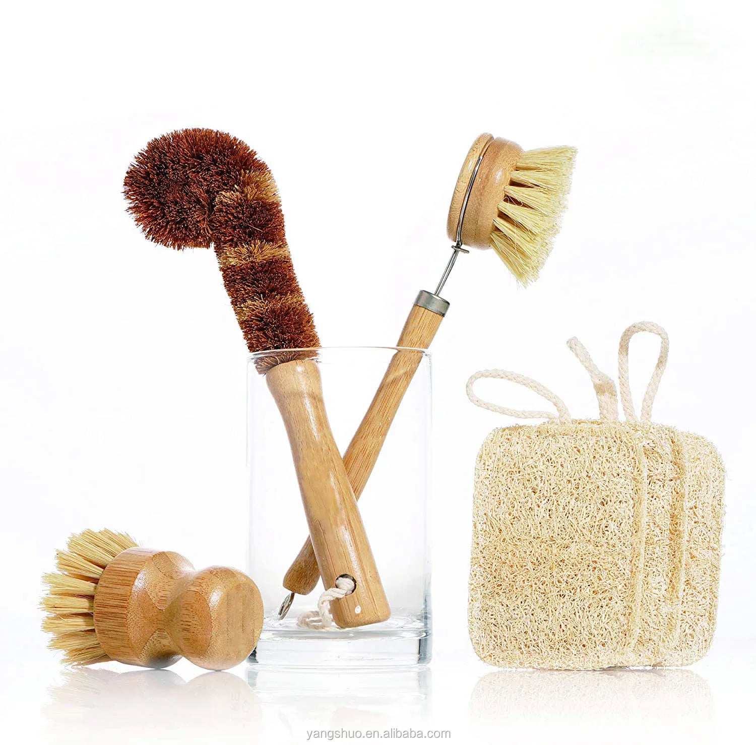 Natural Wood Bamboo Kitchen Brush Set Zero-Waste Household Cleaning Brushes for Dish Bottle Pot Eco-Friendly for Kitchen Washing