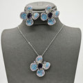 Copper & 18K Gold Plated Sapphire Flower Women's Jewelry Set Zircon Necklace & Earrings for Wedding Parties or Gifts