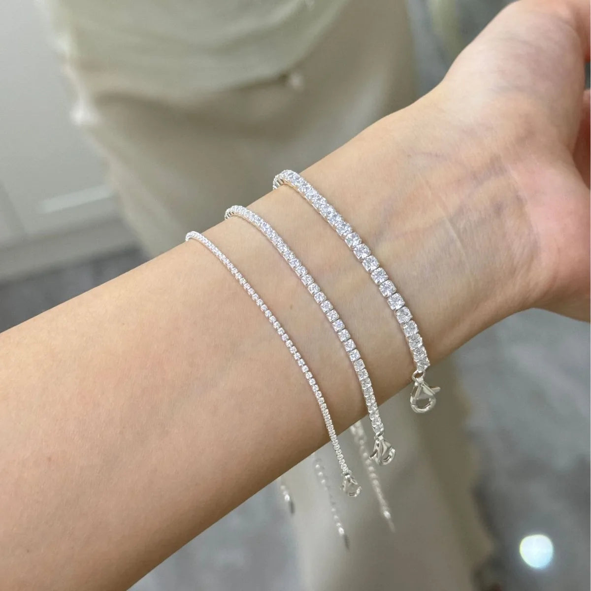 S925 Sterling Silver Platinum Plated Geometric Natural Stone Tennis Bracelet | Korean Retro Hip Hop INS Minimalist Trendy