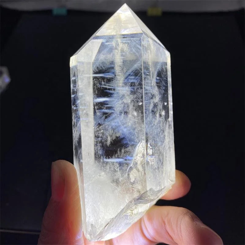Energy Tower Natural Blue Feather Clear Quartz Crystal Points Blue Needle Crystal Wands for Healing Decor