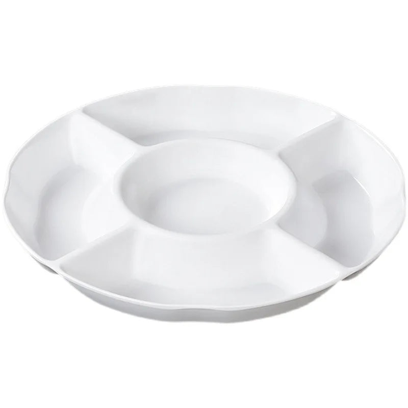 Wholesale Eco-friendly Restaurant Plastic Snack Plate Divided Melamine Dish Round Dishwasher Safe Customizable Logo