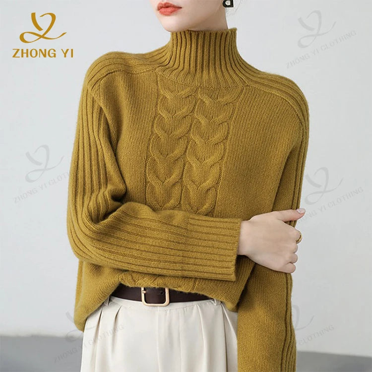 Autumn and Winter Women's Sweater Turtleneck Long Sleeved Pullover Knitted Solid Color Tops Fashion Wear Street Casual Sweater