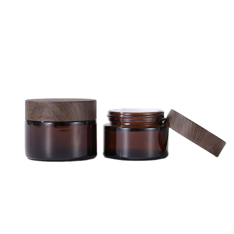 Raw Material 5g 10g 15g 20g 30g 50g 100g 1oz 2oz 200ml 6OZ Amber Glass Jar with Bamboo Cap or Black Lid for Cream or Candle