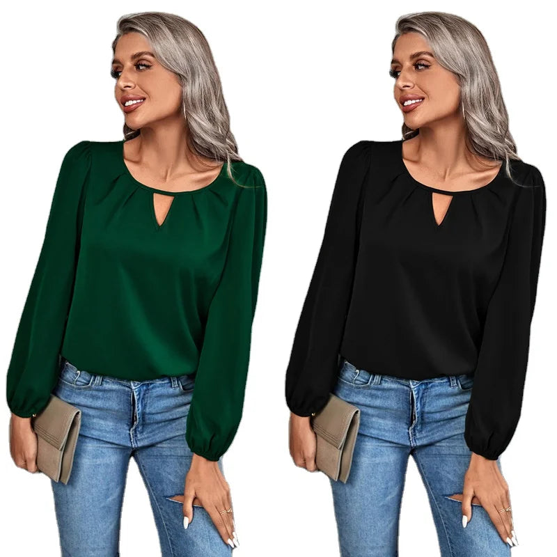 New Fashionable Spring Stylish Clothing V-neck Knitted Long Sleeve Solid Color Women Casual Shirt Blouse