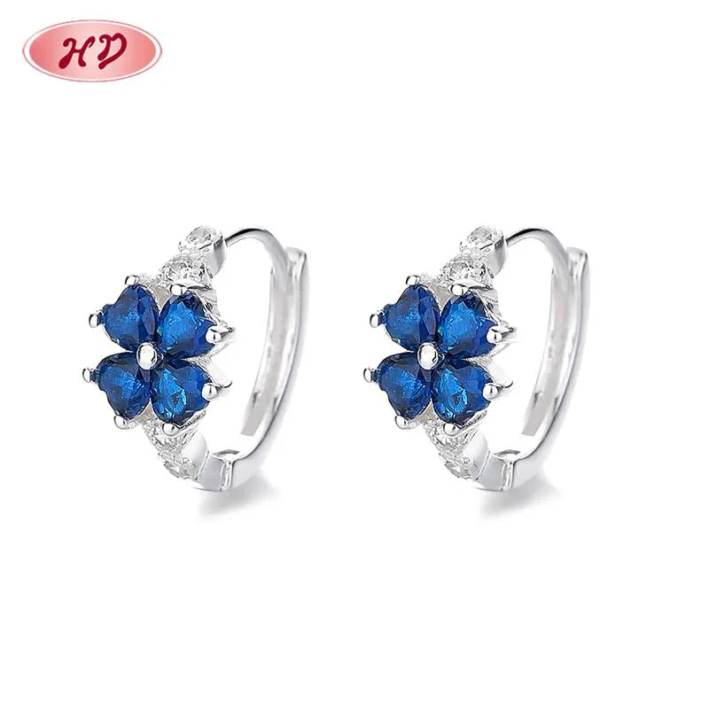Silver Earrings 925 Sterling Sparkling Wholesale Women'S Colorful Zircon Flower Stud Earrings Fashion Jewelry for Women