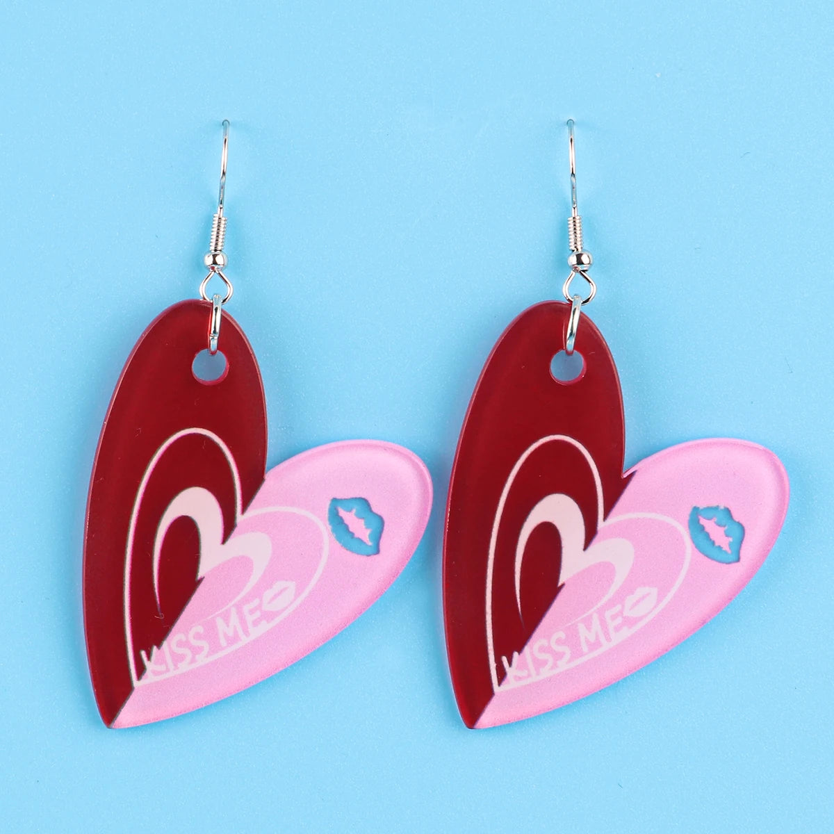 2025 Valentine's Day Fashion Women Drop Earrings New Popular Red Pink Double Color Love Shaped Pendant