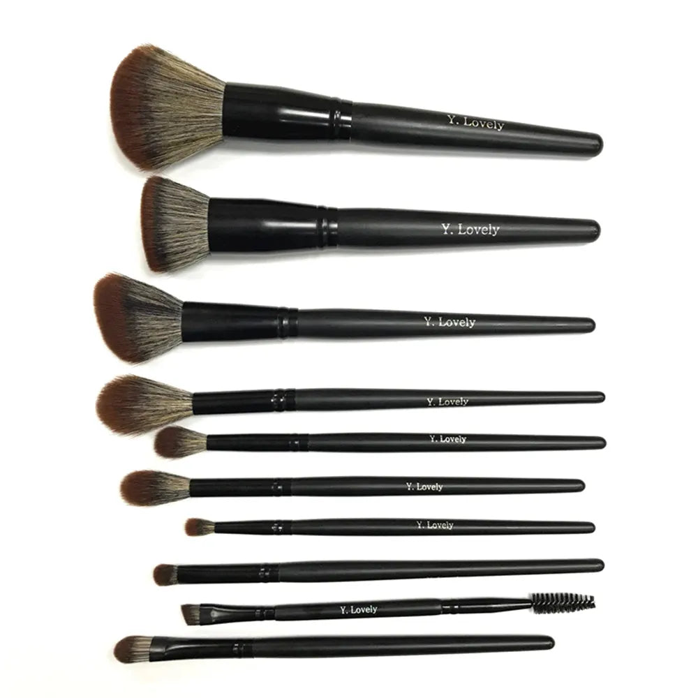 YRX W082 10PCS  Black Handle Synthetic Makeup Brushes Private Label  High End Makeup Brushes Makeup Brush Kit