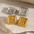 New Tarnish Free 18K PVD Gold and Silver Stainless Steel Earring Square Shell Line Texture Earrings for Women