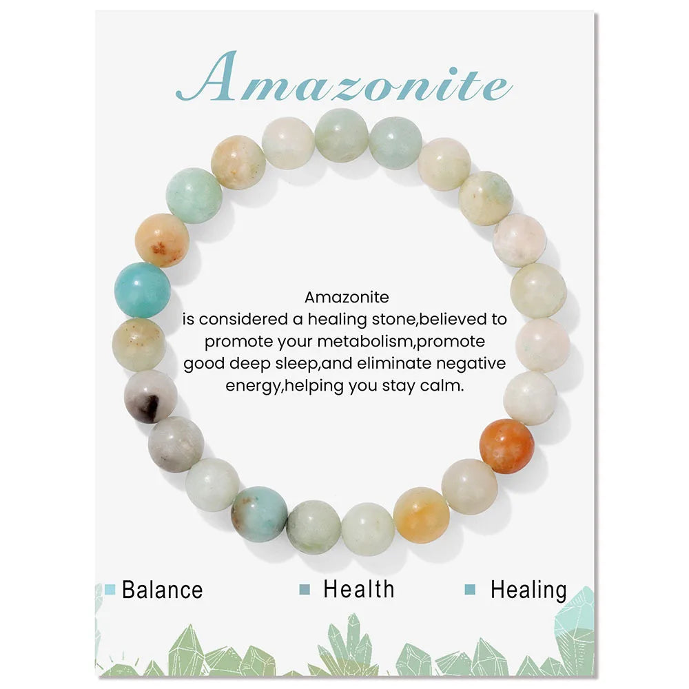Fashion 1 PC/Card Women Mens 8mm Gemstone Natural Stone Amethyst Agate Crystal Beaded Bracelets Jewelry Gifts